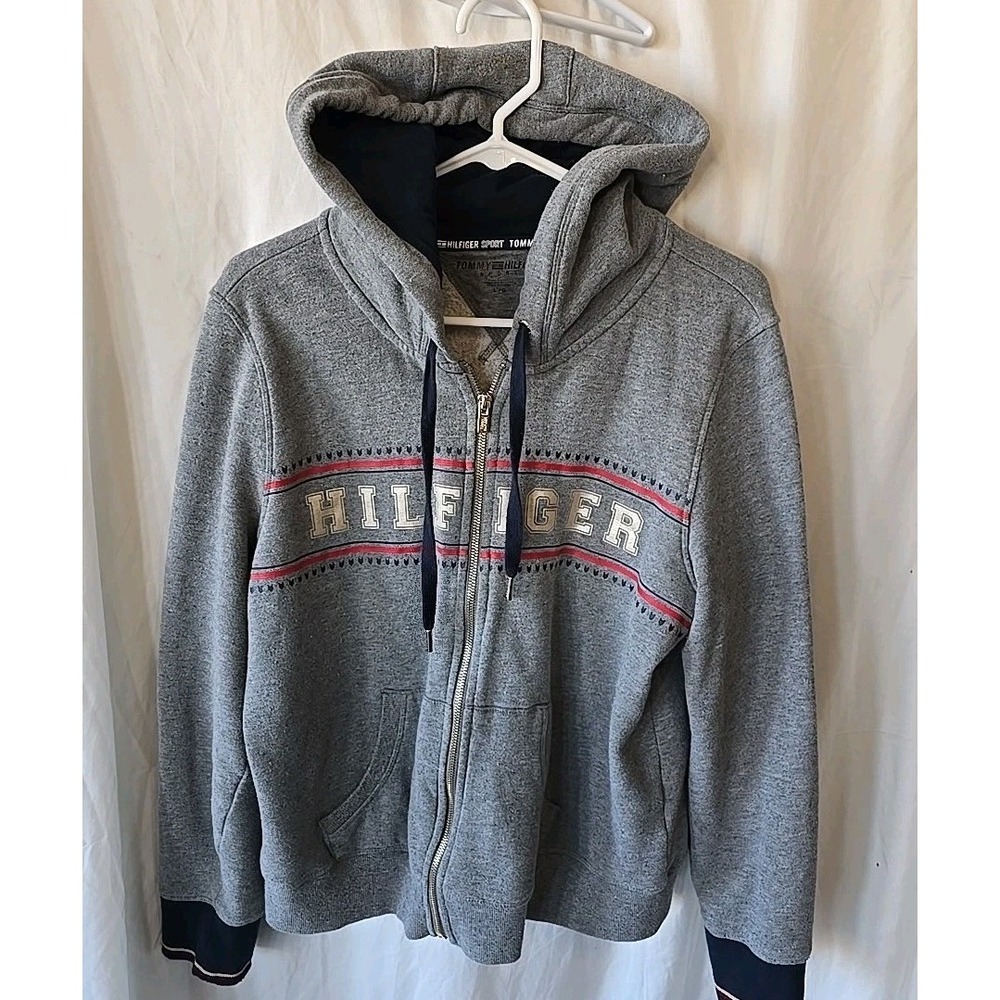Tommy Hilfiger Sport Zip-up Hoodie Womens L Gray Y2K 90s Vibes Hilfiger Spellout